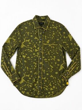 J. Crew XXS Button Down Shirt Green Floral Yellow Piping